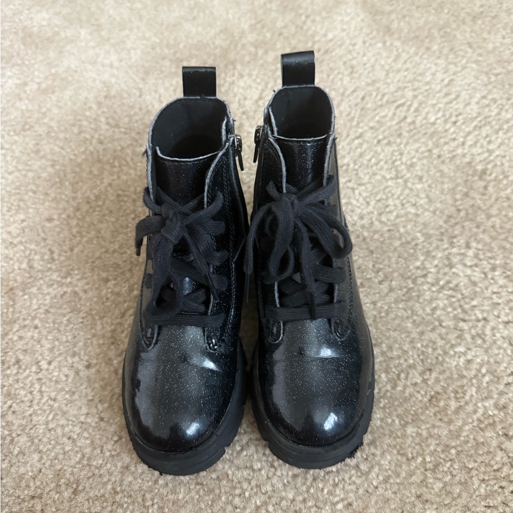 UGG Kids Black Glitter Lace-Up Ankle Boots with Side Zipper